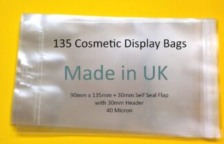 Pack of 4000 - EUROSLOT 135 Cosmetic Cello Display Bag - 90mm x 135mm + 40mm Flap - 40 Micron Cellophane Display Bags Self Seal - Small Cello