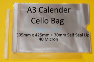 Pack of 1,000 -  Calendar A3 305mm x 425mm + 30mm Self Seal Flap - Cellophane Display Bags 40 Micron - Large Calendar Cello