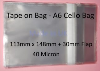 Pack of 15000 - Tape on Bag A6 Cello - 113mm x 148mm + 30mm Self Seal Flap - Cellophane Artist Size Display Bags 40 Micron