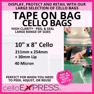 Tape on Bag 10 x 8 Cellophane Bag - 211mm x 254mm