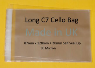 Pack of 1000 - Long C7 Cello - 87mm x 128mm + 30mm Self Seal Flap - Cellophane Display Bags 30 Micron